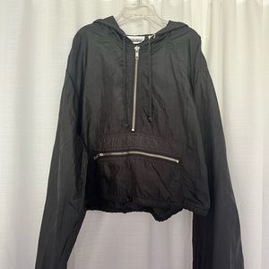 vintage cropped black windbreaker with hood